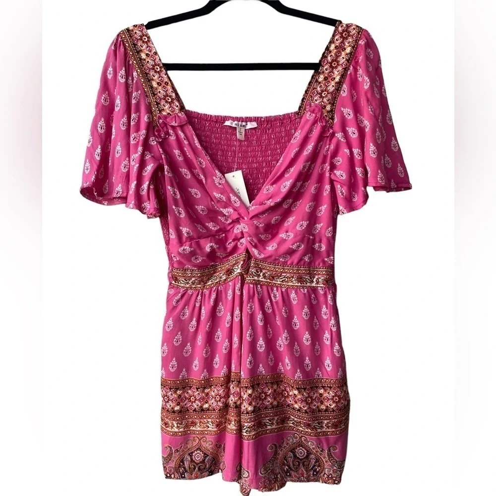 Francesca's Boho Romper Small NEW Cut Out Festival Western Coastal Cowgirl Pink - Picture 5 of 11